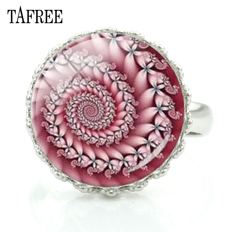 

TAFREE Women Pink Henna Mandala Crown Rings Spiral Mandala Flower Om Symbol Buddhism Zen Sacred Geometry Fashion Jewelry HN582