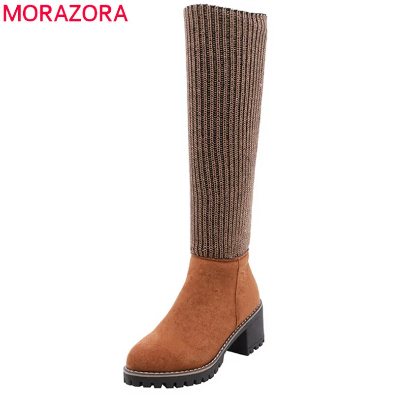 

MORAZORA 2019 new arrival knee high boots women high heels platform shoes woman autumn winter boots fashion stretch Socks boots