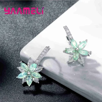 

New Design Fashion Jewelry Elegant Flower Earrings Statement Colorful Cubic Zircon Earring For Girls 925 Sterling Silver Brincos