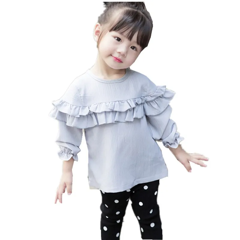 pudcoco 0 3Y Toddler Baby Girl T shirt Clothes girl solid Long Sleeve ruffled white gray vine