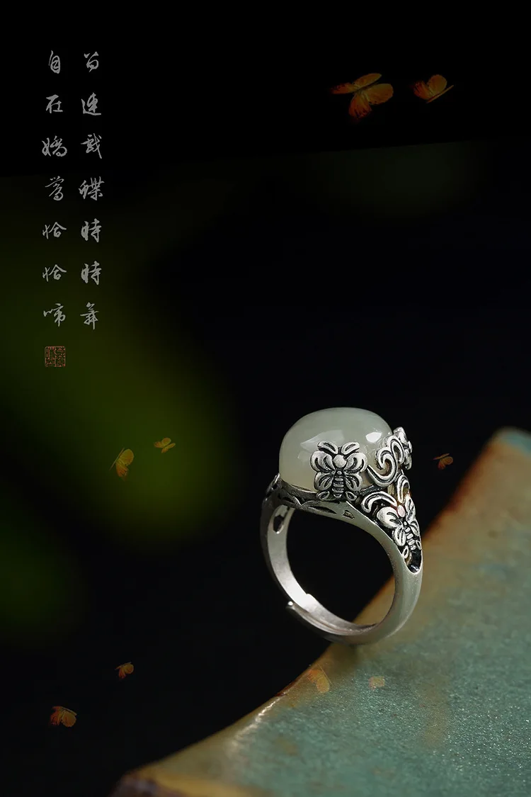 Роскошные натуральная 990 стерлингов Серебряные кольца для Для женщин Ретро Винтаж бабочка S990 серебро открытым простое кольцо