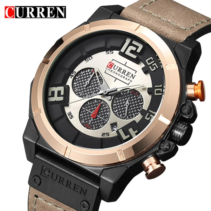 

Curren Watches 2017 Men's Brand Luxury Military Quartz Chronograph Watch Waterproof Leather Clock Male Sport Wristwatch relogio