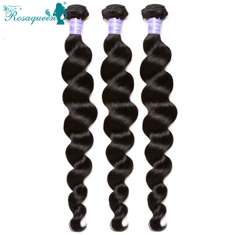 

7A Peruvian Virgin Hair Loose Wave Human Hair Weave Bundles 3Pcs/Lot  Rosa Queen Hair Products Curly Weave Human Hair Extension