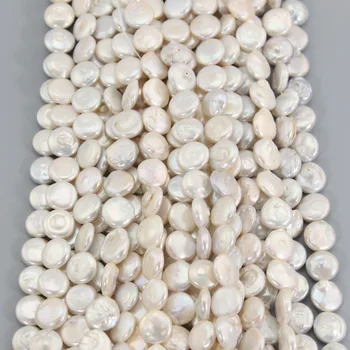

5 Strands/Pack Coin Pearl Cultured Freshwater Pearl Beads Natural White 13-14MM Loose Pearl Strands 15.5-16 inches LPS0013