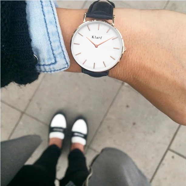 

klarf 2017 New Brand Fashion Women Watches Quartz Watch Dress Ladies Casual Sports Wristwatch Stainless Steel Strap BLACK Dial