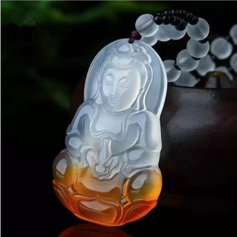 

yu xin yuan natural jade medullary pendant carved guanyin charms lucky necklace women jewelrypalace