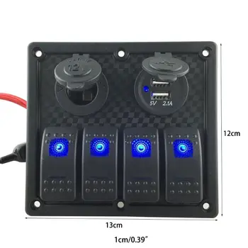 

Auto Boot Rocker Switch Panel 4 Gang Schakelaars LED Dual Auto USB Lader Kleurrijke 12 v Voltmeter voor Auto boot Switch Panel