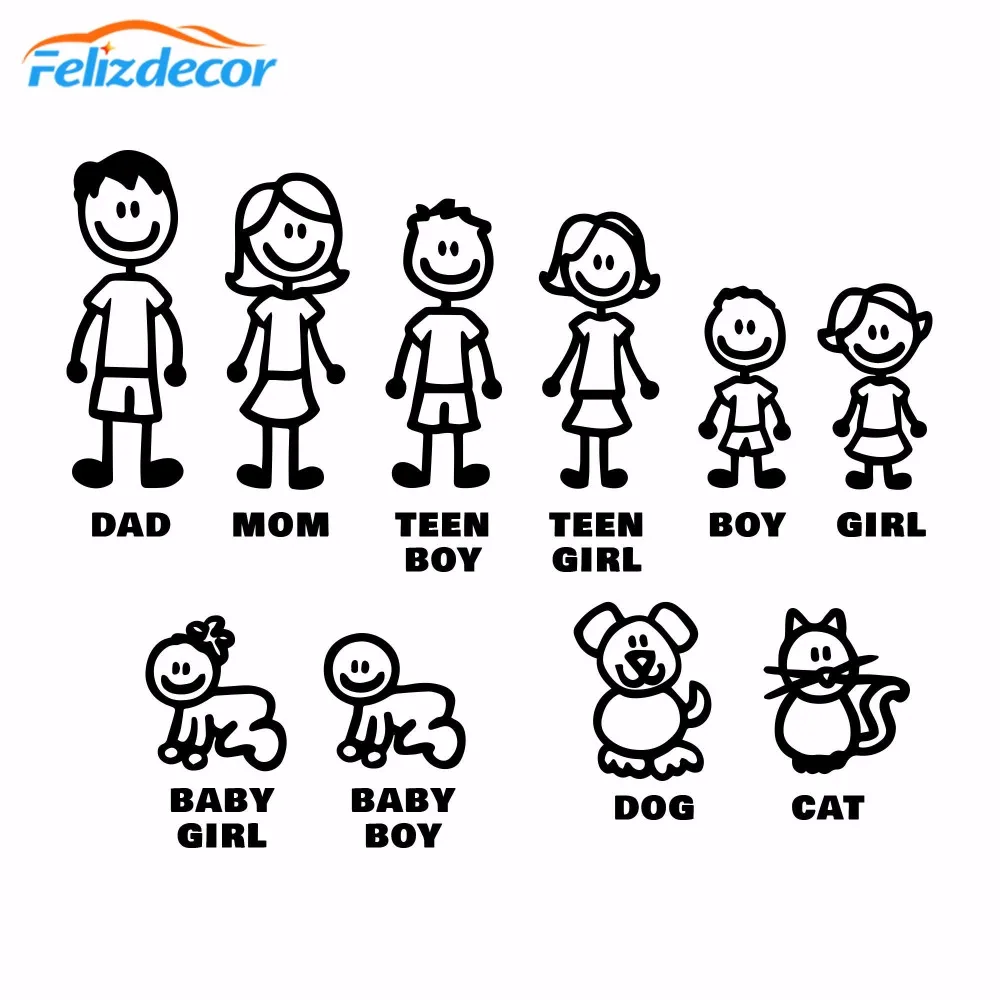 

DIY self-adhesive Figure Family Decals Die Cut Vinyl Sticker Fam Bumper Car Window Slaps Family Fun Dog Cat Baby Children L826