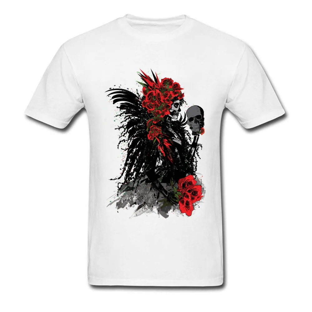 Design Plain Men's T-shirts Round Neck Short Sleeve Pure Cotton Tops T Shirt Crazy Tshirts Drop Shipping sugar skull woman with red roses white