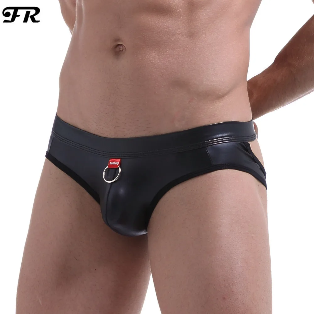 FR Men's Faux Leather Underwear,Men's Comfortable G Strings & Thongs