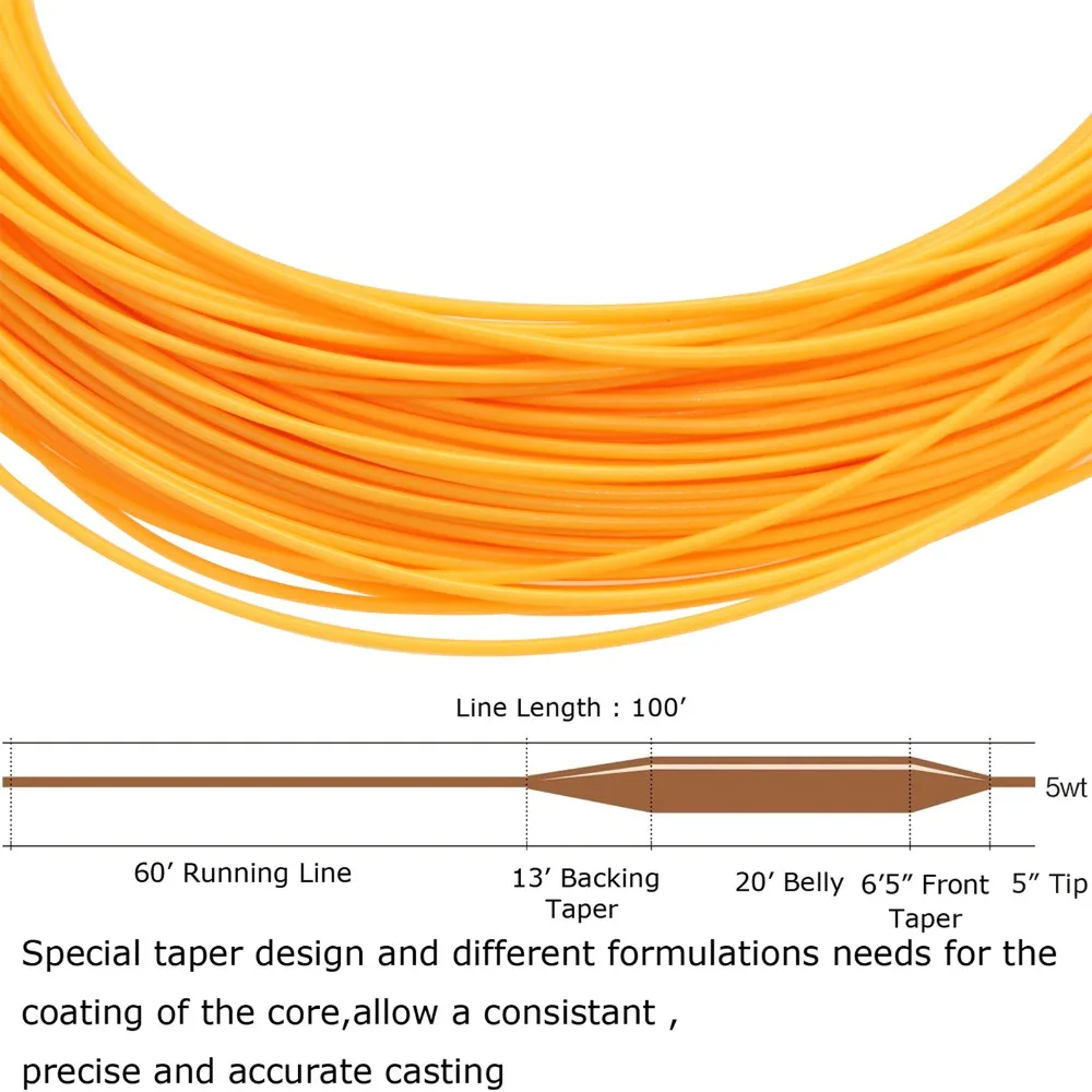 WF 2/3/4/5/6/7/8/9f 100ft Fly Line зеленый /оранжевый/синий/желтый Вес вперед плавающей нейлон Fly Рыбалка линии