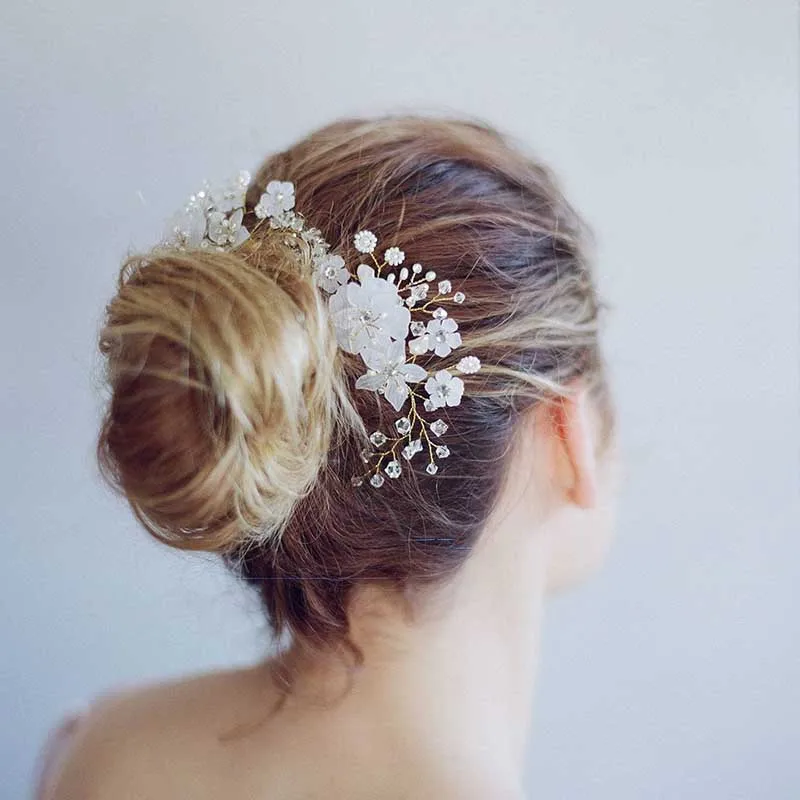 

Fashion Style Pearl Flower Handmade Bridal Crown Wedding Hair Jewelry Crystal Tiara For Woman SL