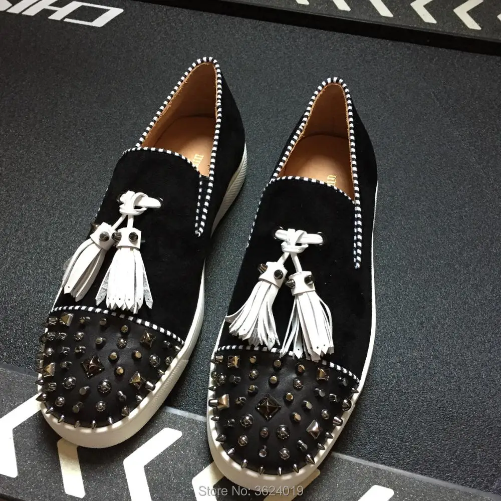 

cl andgz Black Pendant with front Messy rivets Shoes Fashion Party Red bottoms For Man Sneakers leather casual shoes 2018 Male