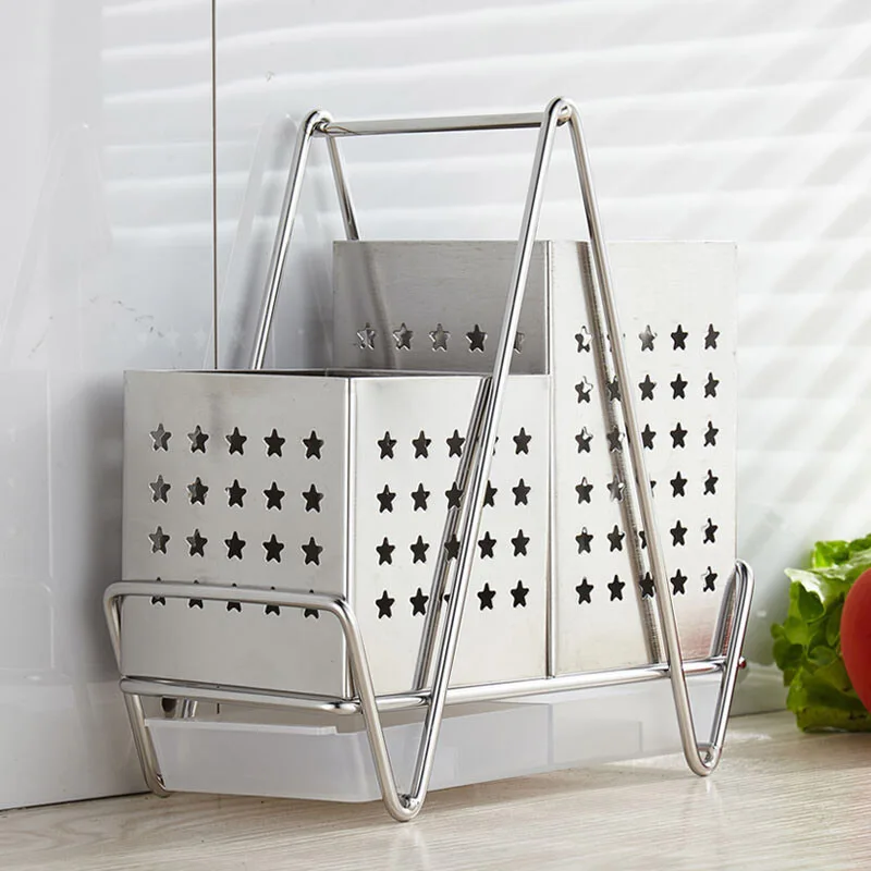 304 Stainless Steel Square Shape Tableware Storage Basket Spoon Rest Chopsticks Holder With The Draining Board Free Shipping