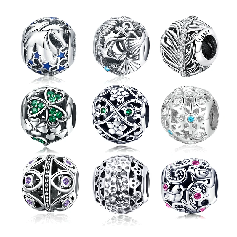 

BISAER 15 Styles Design Round CZ Metal Beads for Women Silver Snake Bracelet Bangle Jewelry Making DIY Luxury Fashion Jewelry