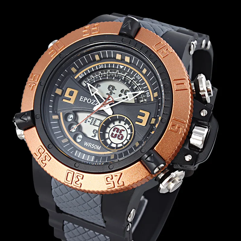 EPOZZ golden ring Big face large dial Watch men Analog Digital dual