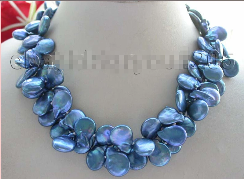

A 18" Double Genuine Natural 20mm Blue coin pearl Necklace 14KGP!