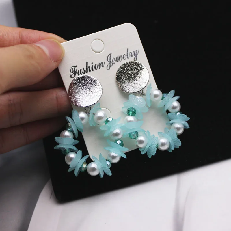 

Shiny Side New Women's Fashion Brand Jewelry Elegant Pearl Stud Earrings for Women Acrylic Crystal Flower Summer Style Earrings