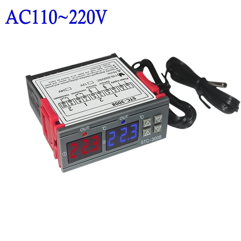 AC 110-220V STC-3008 цифровой двойной умный термометр контроль температуры Лер термостат инкубатор управление двухсторонний выход двойной зонд - Цвет: AC 110-220V