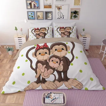 

LLANCL Animal Monkey Family Printed Quilt/Duvet/Comforter cover Adult Bedroom 3pcs Polyester Fiber Christmas Gift Lovely Cute