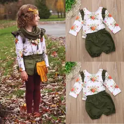 Новая весенне-осенняя стильная одежда с цветочным рисунком для маленьких девочек, 2 предмета футболка с цветочным принтом топы с длинными