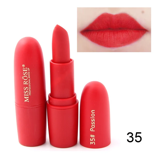 New MISS ROSE Lipstick Matte Waterproof Velvet Lip Stick 18 Colors Sexy Red Brown Pigments Makeup Matte Lipsticks Beauty Lips - Цвет: 35