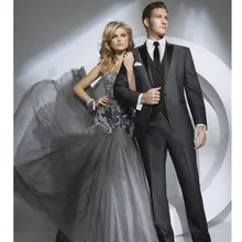 Дизайн красавцы Костюмы одна кнопка уголь Серый Жених Костюмы человек Нарядные Костюмы для свадьбы(куртка+ Брюки для девочек+ жилет