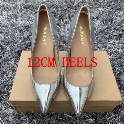 Г. Модная женская обувь свадебные женские туфли из лакированной кожи золотистого цвета пикантные женские туфли-лодочки с острым носком на высоком каблуке 12 см, 10 см, 8 см - Цвет: JSQP-AL silver12cm