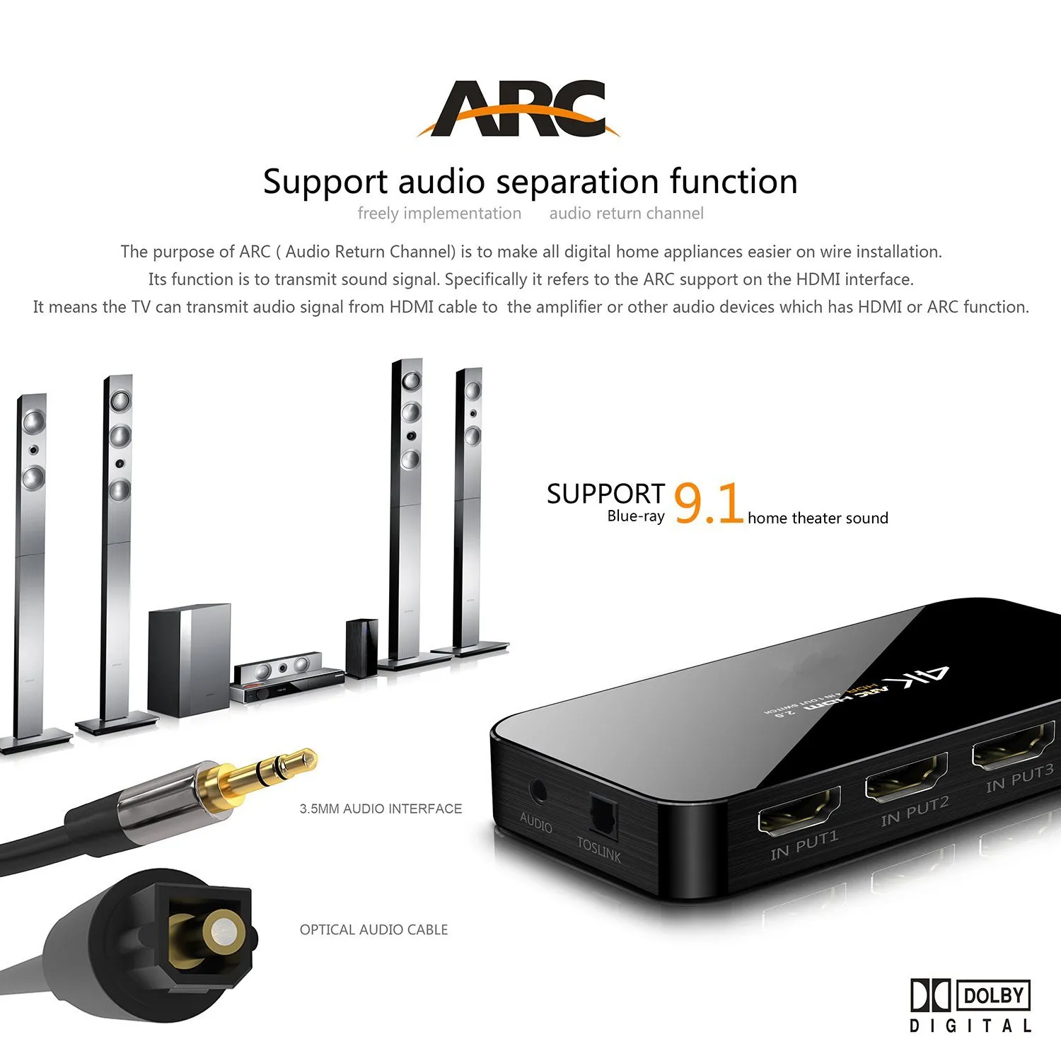 BESIUNI HDMI2.0 переключатель ARC 4K HD 4 порта 4K x 2K аудио оптический TOSLINK HDMI с ИК-пультом дистанционного управления для Mackbook ноутбук с HDTV xbox 360 PS4