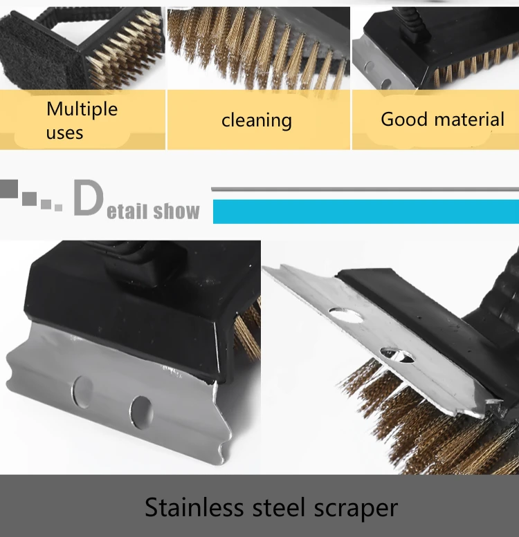 Многофункциональная щетка для чистки барбекю, сетка на гриле, угольная сетка, инструмент для очистки, принадлежности для барбекю с ручкой скребка, 3 шт./партия