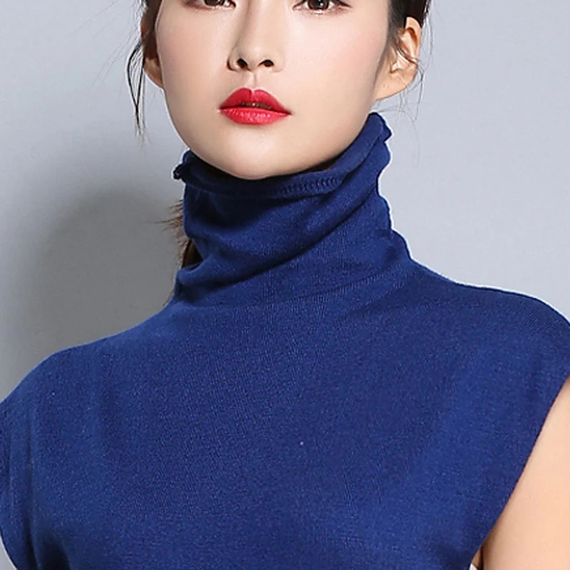 

Spring Autumn NEW Cashmere Blended knitted vest ladies sleeveless Long skirt,Wool knitted Dress high collar Long section Sweater