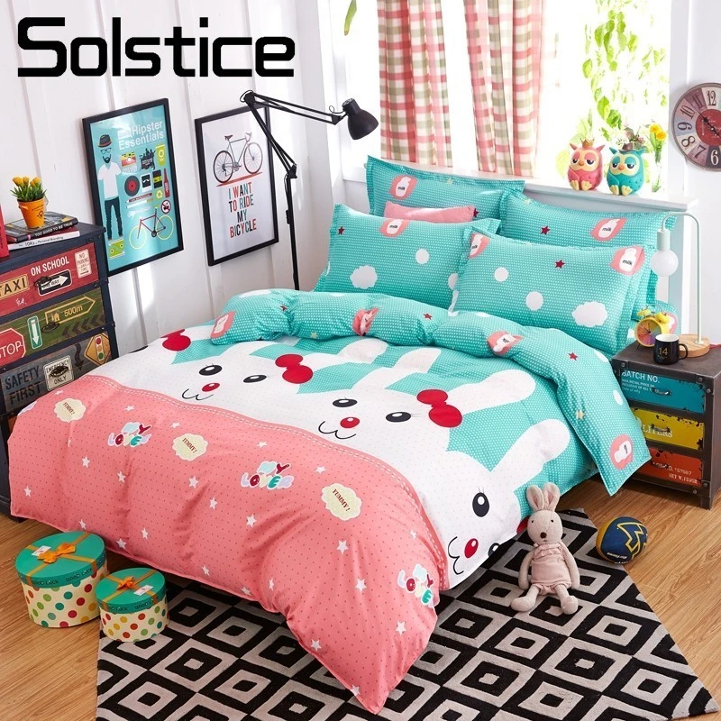 Solstice Home Textile King Queen Twin Bedding Sets Girls Kid Teen Linen Bunny Rabbit Duvet Quilt Cover Pillowcase Flat Bed Sheet Bedding Sets Aliexpress