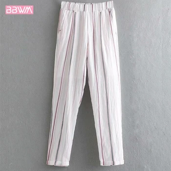 

2019 summer new high waist slim slimming fashion wild striped feet nine pants casual pants women
