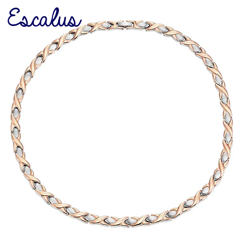 

Escalus Stainless Steel Necklace Ladies 2-Tone Magnetic 4-elements Rose Gold Silver Bio Gift Jewellery Neckwear Charm