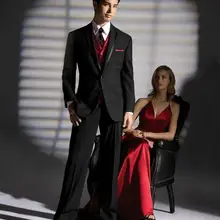 Два пуговицы жениха смокинг тупым отворотом Лучший мужской костюм черный Жених/Жених Свадебные/выпускные костюмы(куртка+ брюки+ галстук+ жилет