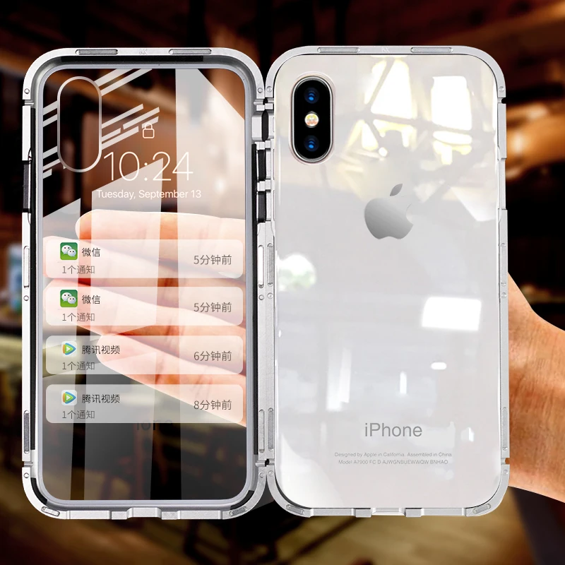 

Luxury Clear Metal Magnetic Adsorption Phone Cases for iPhone XS MAX XR X 10 6s 7 8 Plus 8Plus 7Plus Magnet Tempered Glass Cover