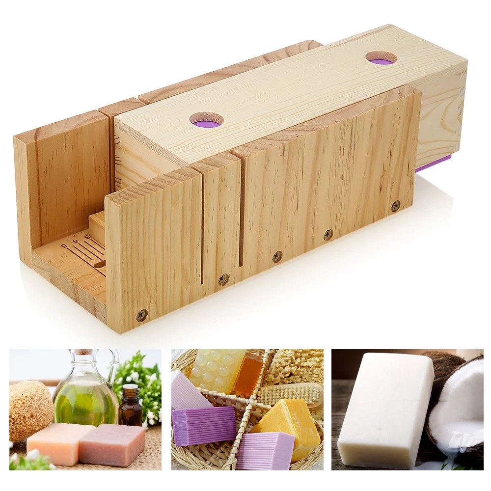 Wooden Soap Loaf Cutter Mold And Rectangle Silicone Mould With Wood Box Food-Grade Silicone Soap Cutter Mold