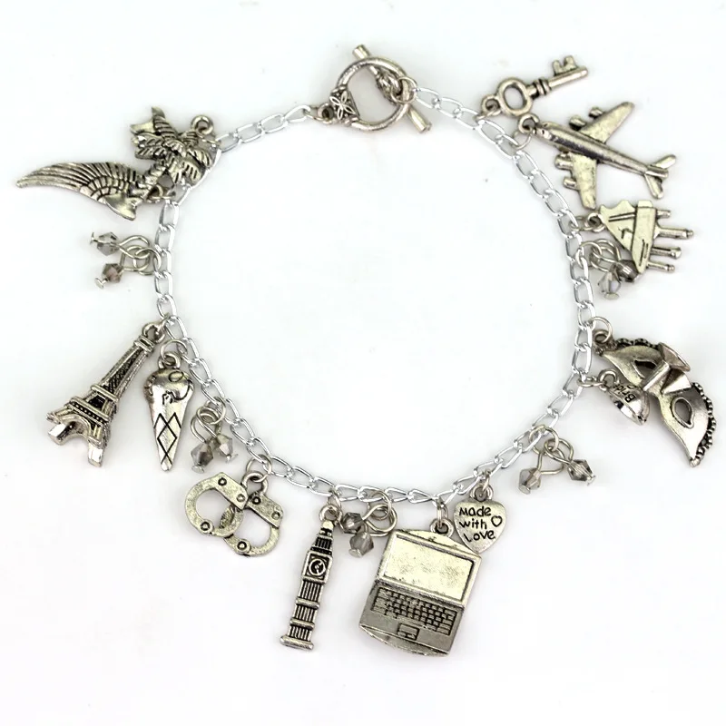 

Fifty Shades of Grey Metal Bracelet Bangle With Crystal Mask Airplane Eiffel Tower Women and Girl Jewelry Gift Dropshipping