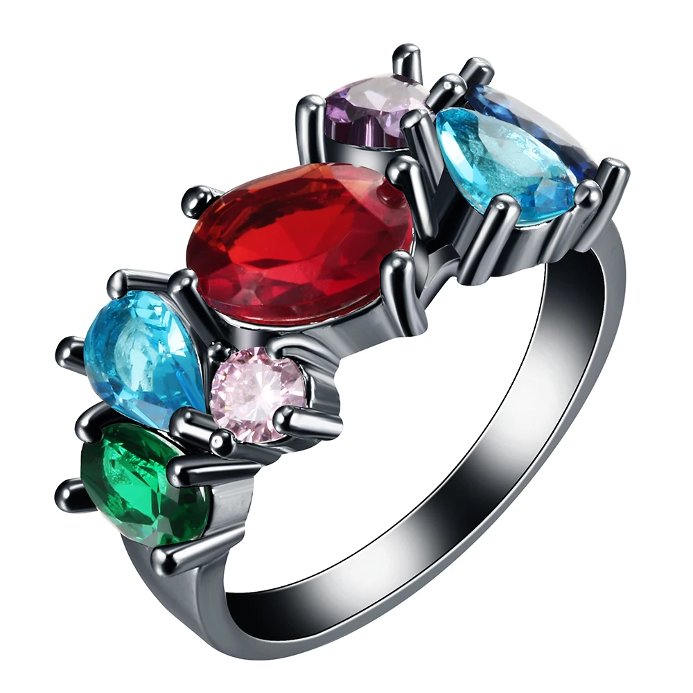 

New Black Color Ring Vintage Gift For Women Colorful Zircon Cz Zircon Wedding Engagement Rings Jewelry Silver Color Rings Gift