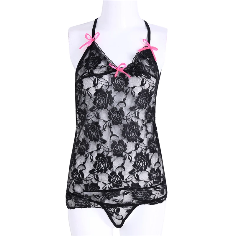 Women Sexy Lace Underwear Babydoll Sleepwear G string Mini Dress