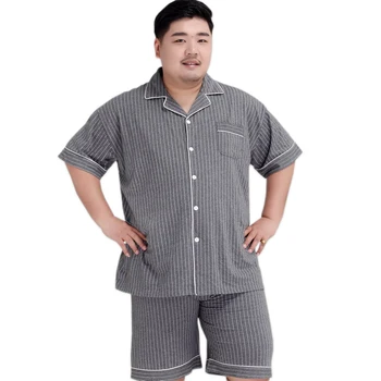 

Plus Size Sexy striated shorts Sleepwear men 140KG 5XL 100% cotton pajama sets men Simple short sleeves casual pyjamas for male