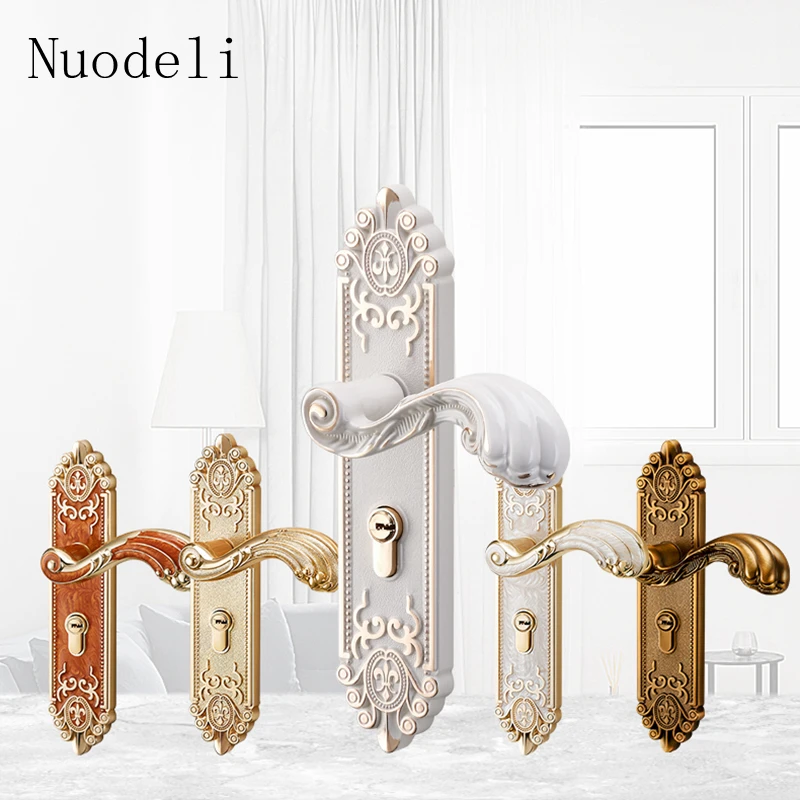 

Nuodeli Retro Bedroom Handle Door Locks Home Mute Lock Solid Wood Door Locks Indoor Security Split Door Lock