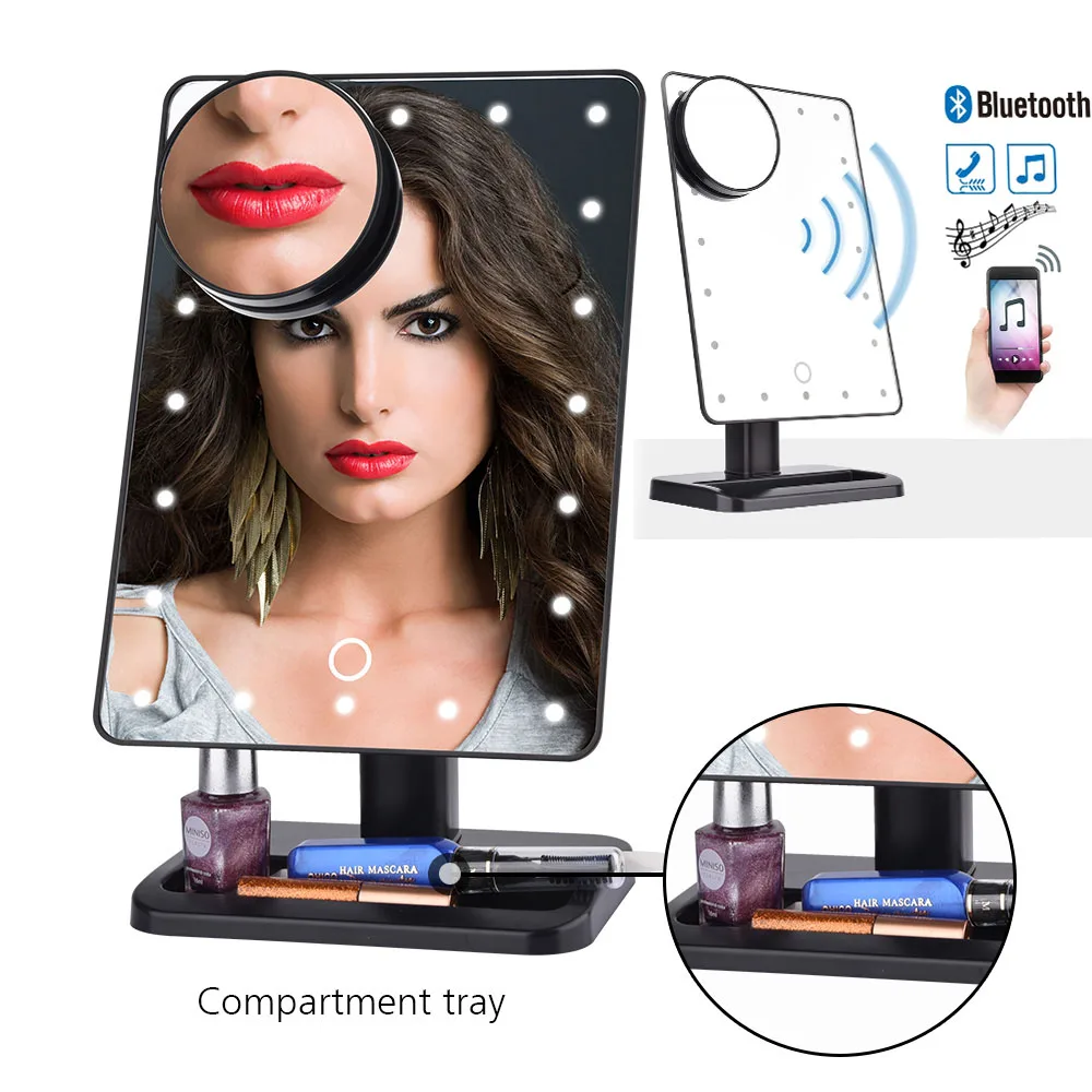 180 Degree Rotation 20 LED Touch Screen Makeup Mirror Bluetooth Speaker