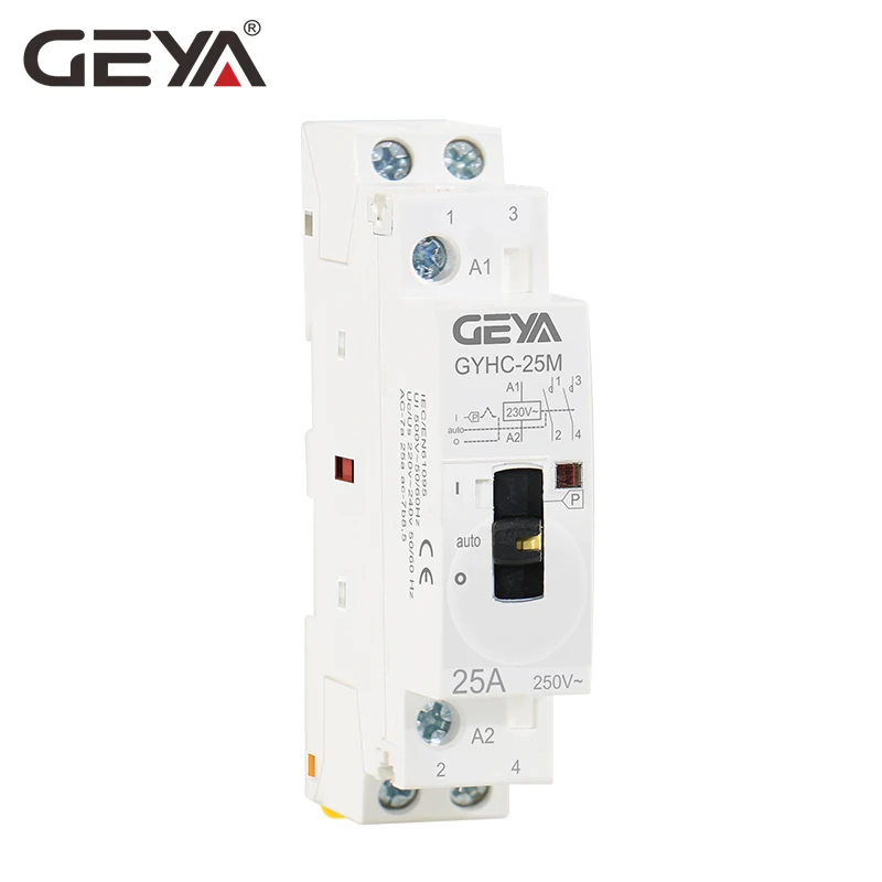 GEYA GYHC модульный контактор 2P 16A 20A 25A 2NO или 2NC 220V ручное управление бытовой контактор на din-рейке