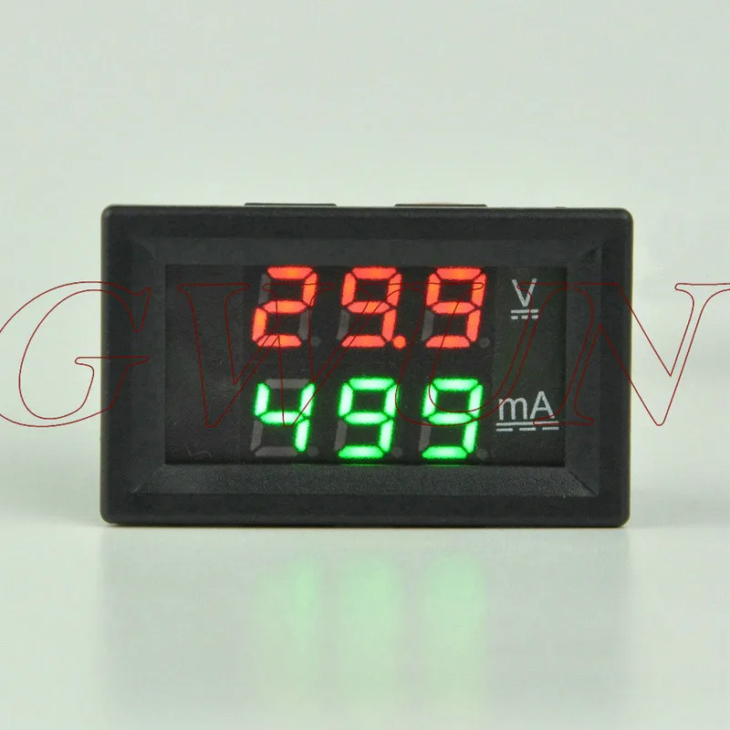 

GWUNW BY32A 0-200V 0-999mA(1A) DC Digital Voltage Ammeter Current Tester Meter Voltmeter Dual Display Red Blue green yellow LED
