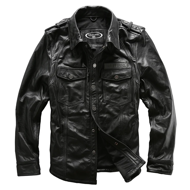 

95171 super quality men's cow leather outwear mens cowhide genuine leather vintage rider jacket