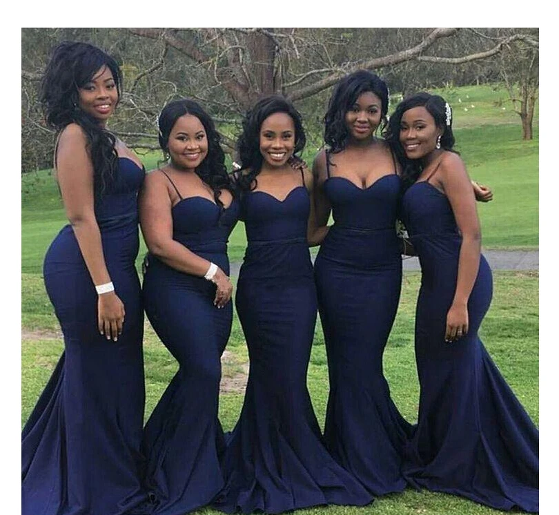 Dark Navy Negerian Style Bridesmaid Dresses Mermaid 2017 Spaghetti