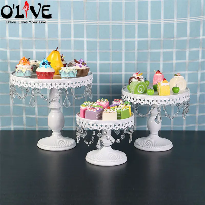 

European White Cake Stands Iron Crystal Cupcake Dessert Display Rack Tray Wedding Decoration Cake Plate Afternoon Tea Snack