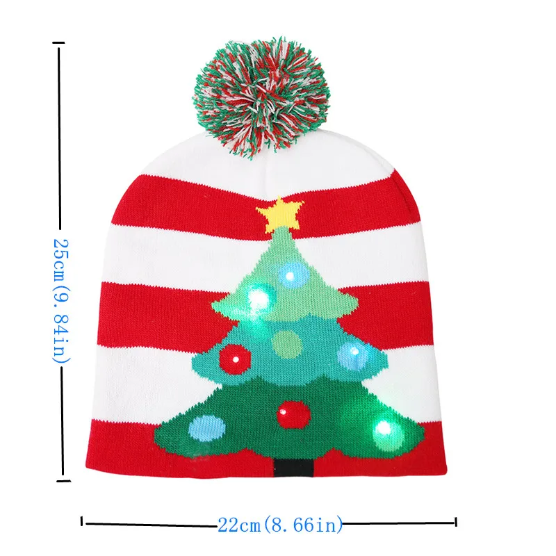 Светодиодный вязаная шапка "Счастливого Рождества" дети взрослые дерево снежинка Шапочка-бини с мультяшным рисунком тёплая шапка Новогоднее Рождественское украшение