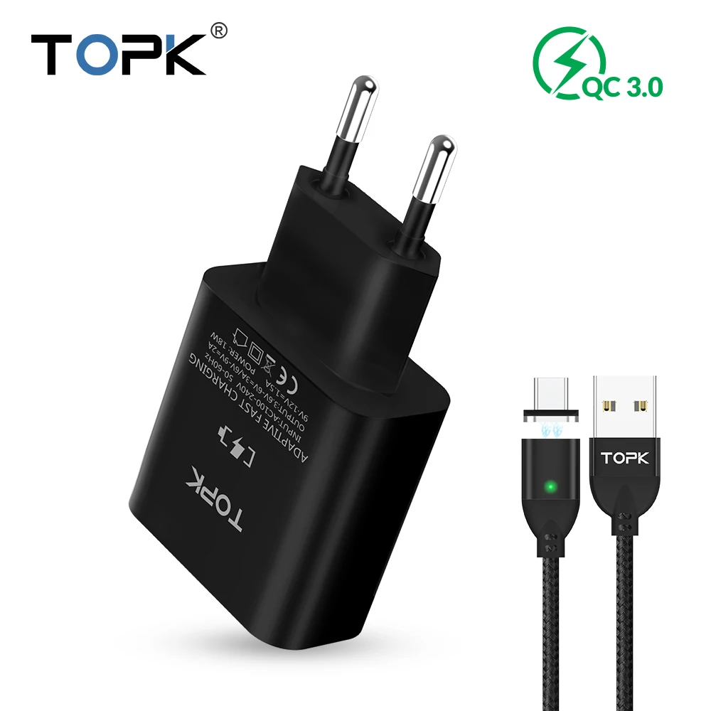 

TOPK USB Charger 18W Quick Charge 3.0 Fast charger EU Plug Wall Travel Adapter For Samsung Xiaomi Huawei LG Mobile Phone Charger